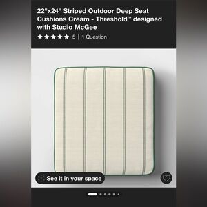 NWT 22"x24" Striped Outdoor Deep Seat Cushions Cream - Threshold designed